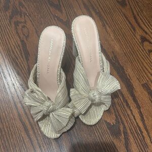 Loeffler Randall Metallic Gold Bow Mules